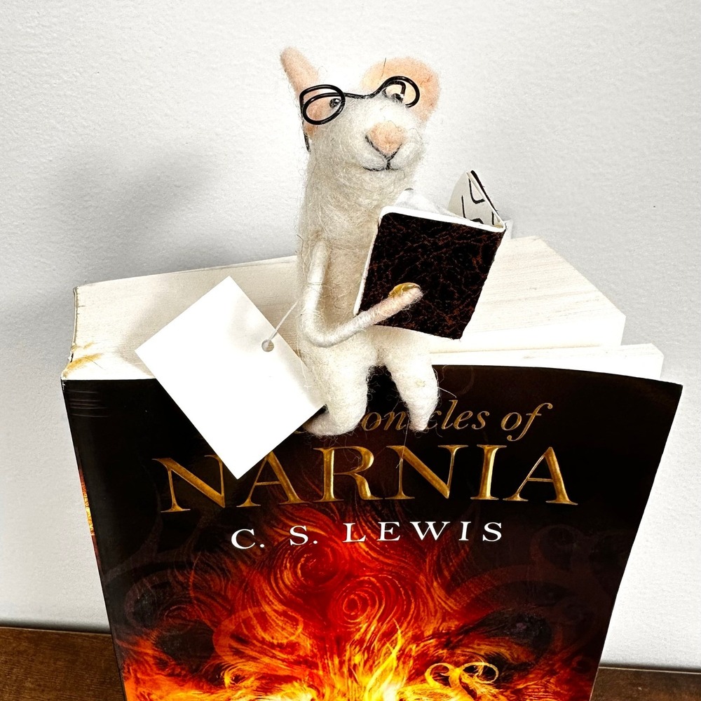 Felted Wool Mouse with Glasses Bookmark- Clip on Gift Collectible